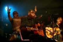 Geoffrey Gurrumul Yunupingi with The Saltwater Band (David Hancock/AFP). Geoffrey Gurrumul Yunupingi with The Saltwater Band (David Hancock/AFP).