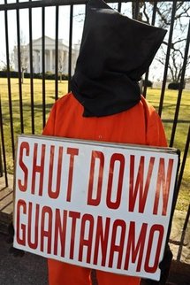 A protester calls for the closing of Guantanamo Bay