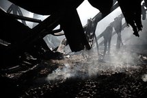 The rubble in UNRWA's warehouse (United Nations Relief and Works Agency) destroyed during the Israeli attack The rubble in UNRWA's warehouse (United Nations Relief and Works Agency) destroyed during the Israeli attack