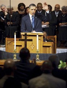 President Barack Obama speaking during a church service President Barack Obama speaking during a church service