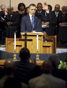 President Barack Obama speaking during a church service