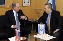 A picture released by the US Embassy shows US envoy George Mitchell meeting with  Israeli Defence Minister Ehud Barak on 21st January (AFP/US Embassy/File)