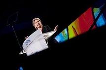 US Secretary of State Hillary Clinton addresses the annual American Israel Public Affairs Committee (AIPAC). (AFP/Nicholas Kamm)