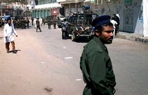 Yemeni police on patrol in southern Yemen. Yemeni police on patrol in southern Yemen.