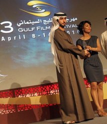 Omani director Muzna al-Musafir (right) receives an award from Sheikh Majid bin Mohammed bin Rashid. Omani director Muzna al-Musafir (right) receives an award from Sheikh Majid bin Mohammed bin Rashid.