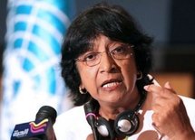 UN human rights chief Navi Pillay holds a news conference in Abu Dhabi.