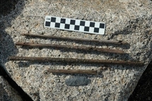 This handout from the Government of Northwestern Territories (GNWT) shows a birch arrow, in four pieces, and the stone projectile point (arrowhead), dated as being 270 years old. This handout from the Government of Northwestern Territories (GNWT) shows a birch arrow, in four pieces, and the stone projectile point (arrowhead), dated as being 270 years old.