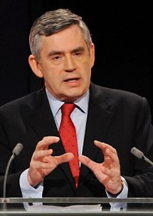 Gordon Brown participates in the second of three live televised debates.