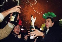 People celebrating the New Year on the streets of Paris