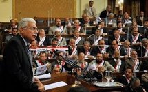 Egyptian Prime Minister Ahmed Nazif addresses the parliament in Cairo.