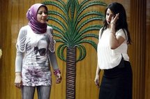 Iraqi student Marwa Abdel Karim (left) sings in Hebrew at Baghdad University's faculty of languages. Iraqi student Marwa Abdel Karim (left) sings in Hebrew at Baghdad University's faculty of languages.