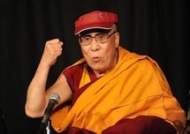 Tibetan spiritual leader the Dalai Lama speaks during a press conference after the first of his teaching sessions at Radio City Hall in New York.