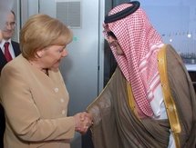 German Chancellor Angela Merkel and Saudi Foreign Minister Prince Saud al-Faisal, as the German Chancellor arrives at the airport in Jeddah