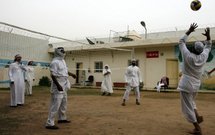 Former Saudi Al-Qaeda Islamists play volleyball at a rehabilitation centre for militants in Riyadh. Former Saudi Al-Qaeda Islamists play volleyball at a rehabilitation centre for militants in Riyadh.