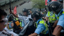 Hong Kong leader gives speech by video link after protest Hong Kong leader gives speech by video link after protest