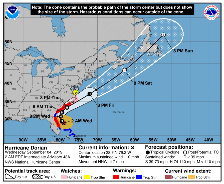 Dorian weakens but still destructive as it slowly turns to US coast Dorian weakens but still destructive as it slowly turns to US coast