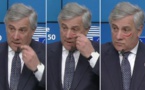 EU's Antonio Tajani sports red make-up for anti-violence campaign