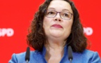 Andrea Nahles, leader of Germany's SPD, leaves a party in ruins