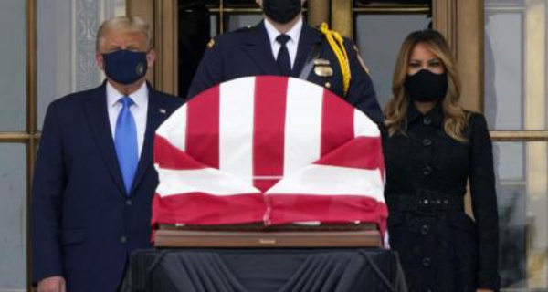 Trump faces chants of 'vote him out' as he visits Ginsburg's casket